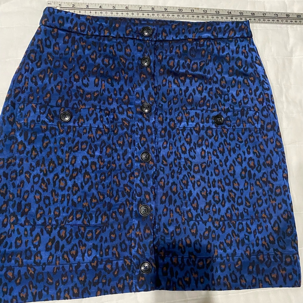Banana Republic Blue Leopard Print Button-Front Mini Skirt